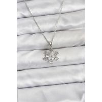 316L Çelik Zincir Gümüş Renk Kar Tanesi Model Zirkon Taşlı Kadın Kolye