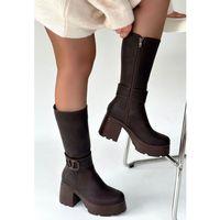 Moki Kahverengi Nubuk Topuklu Çizme