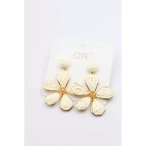 Hasır Çiçek Küpe - Krem