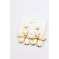 Hasır Çiçek Küpe - Krem