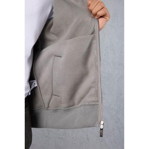 Ron Selanik Örme İçi Peluş Çift Fermuarlı Dik Yaka Erkek Hırka Sweatshirt - Füme