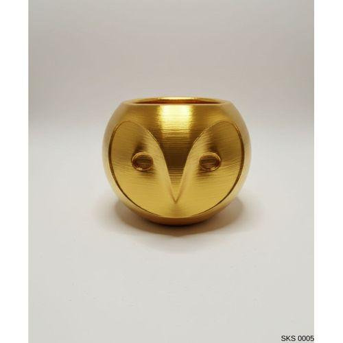 Gold Baykuş Figürlü Mini Dekoratif Saksı 6 Cm Masaüstü Ofis Dekoru