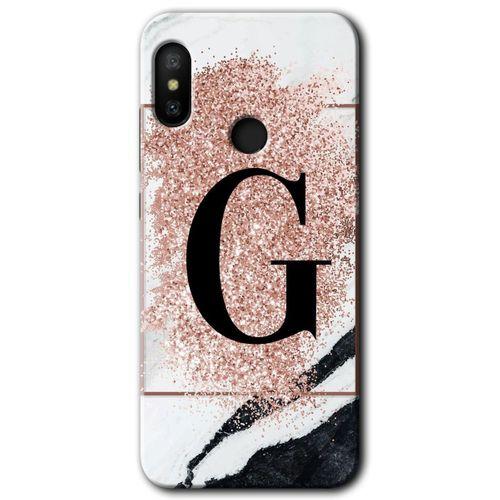 MRCİLETİSİM Xiaomi Mi Max 3 Kılıf HD Desen Baskılı Arka Kapak+Temperli Cam - Pembe Mermer Desenli G Harfi
