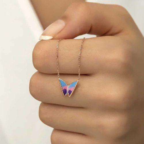 Lucky Life 925 Ayar Gumuss  Rose Minimal Kelebek Bayan Kolye