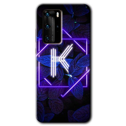 Huawei P40 Pro Kılıf HD Desen Baskılı Arka Kapak - Dark Neon Yaprak K Harfi