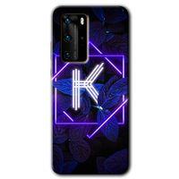 Huawei P40 Pro Kılıf HD Desen Baskılı Arka Kapak - Dark Neon Yaprak K Harfi