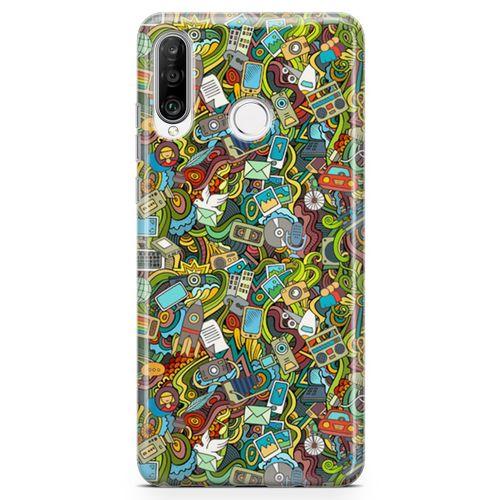 Huawei Nova 4e Kılıf Doodle Bilgisayar Cep Telefonu Arka Kapak Koruma Desenli Full Koruyucu
