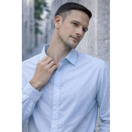 Faulkner Modal Kumaş Yakalı Uzun Kollu Yazlık Erkek Gömlek - Soğuk Mavi