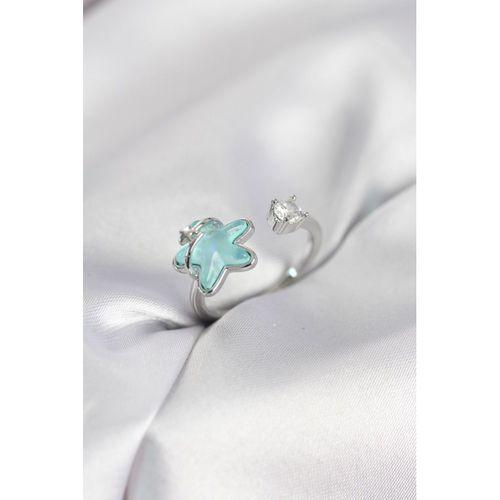 Gümüş Renk Turkuaz Yıldız Model Kadın Yüzük