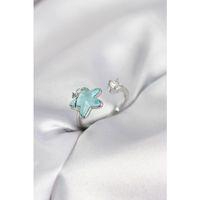 Gümüş Renk Turkuaz Yıldız Model Kadın Yüzük