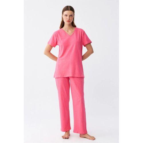 Kadın Kısa Kol Pamuk Penye Pijama Takım Fuşya