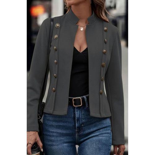 Kadın Uzun Kollu Hakim Yaka Yanlardan Düğmeli Kısa Süet Ceket