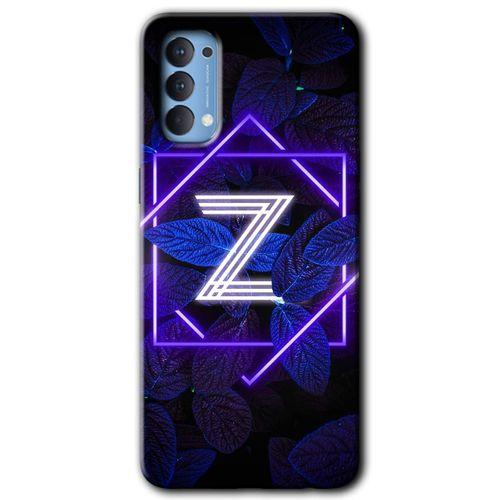 Oppo Reno 4 Kılıf HD Desen Baskılı Arka Kapak + Temperli Cam - Dark Neon Yaprak Z Harfi