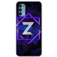 Oppo Reno 4 Kılıf HD Desen Baskılı Arka Kapak + Temperli Cam - Dark Neon Yaprak Z Harfi