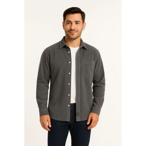 Erkek Fitilli Kadife Cepli Gömlek Oversize Rahat Kalıp - Füme