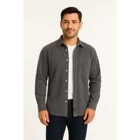 Erkek Fitilli Kadife Cepli Gömlek Oversize Rahat Kalıp - Füme