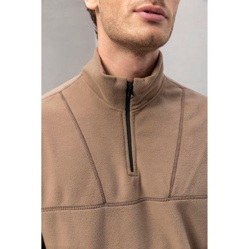 Crowe Çizgi Şeritli Oversize Yarım Fermuar Polar Erkek Sweatshirt - Bej