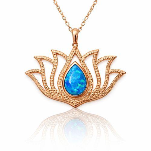 Gümüş Opal Taşlı Rose Lotus Çiçeği Kolye