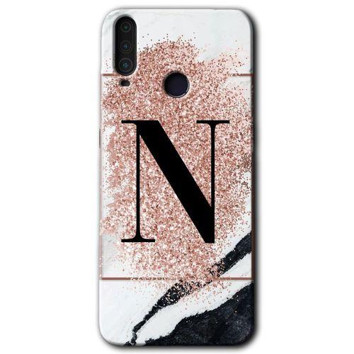 MRCİLETİSİM General Mobile GM 10 Kılıf HD Desen Baskılı Arka Kapak + Temperli Cam - Pembe Mermer Desenli N Harfi