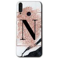 MRCİLETİSİM General Mobile GM 10 Kılıf HD Desen Baskılı Arka Kapak + Temperli Cam - Pembe Mermer Desenli N Harfi
