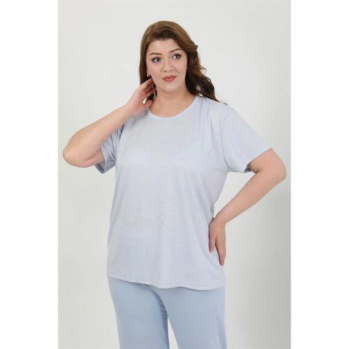 Kadın Büyük Beden Kısa Kol Penye Pijama Takımı Mavi