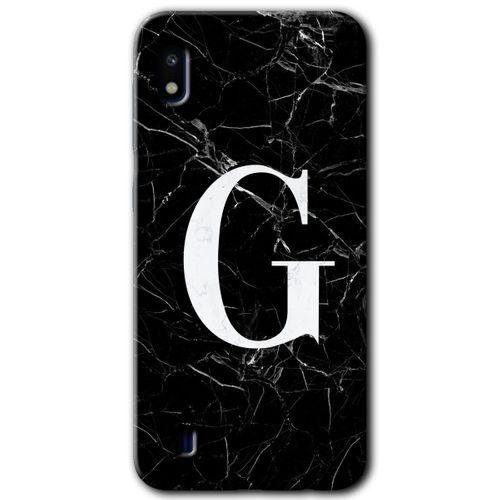 Potkal Hediye Fabrikası Samsung Galaxy A10 HD Baskılı Kılıf + 9D Tam Ekran Koruyucu - Siyah Mermer Desenli G Harfi