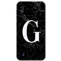 Potkal Hediye Fabrikası Samsung Galaxy A10 HD Baskılı Kılıf + 9D Tam Ekran Koruyucu - Siyah Mermer Desenli G Harfi
