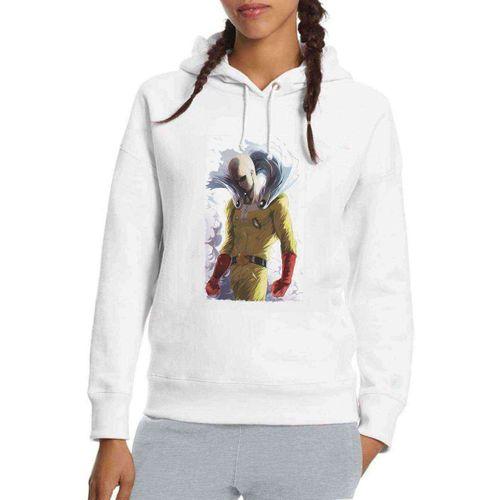 Anime One Punch Man Baskılı Beyaz Kadın Kapşonlu Sweatshirt