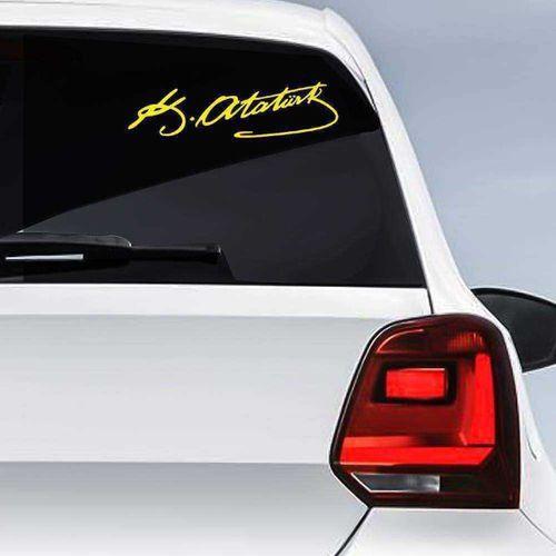 Mustafa Kemal Atatürk İmza Oto Sticker Etiket Sarı