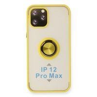 Newface iPhone 12 Pro Max Kılıf Montreal Yüzüklü Silikon Kapak - Sarı