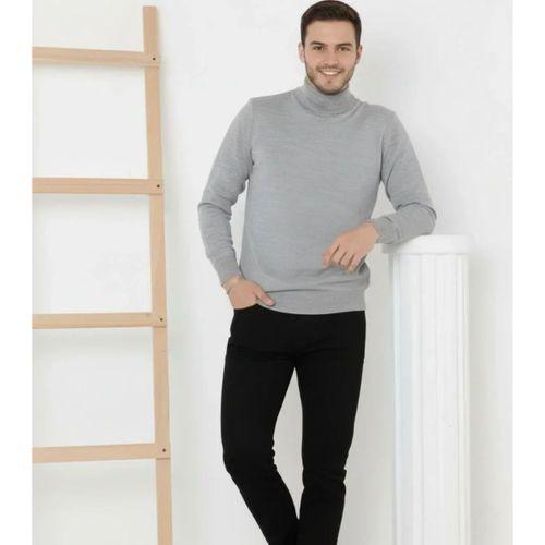 Erkek Yarım Boğaz Triko Kazak Yumuşak Dokulu Pamuklu Ince Dokuma, Uzun Kollu Rahat Regular Kalıp - Gri
