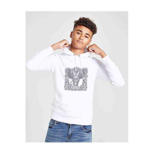 Zentangle ElephantsBaskılı Unisex Çocuk Kapüşonlu Beyaz Sweatshirt