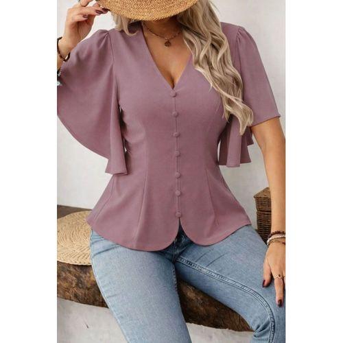 Kadın Kısa Kollu önden Düğmeli Ithal Krep Bluz