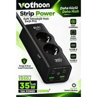 Akım Korumalı Priz 2 Ac Soket 2 Usb-a 2 Usb-c 35w Hızlı Şarj 1050j Koruma 2 Mt Kablo 2200w