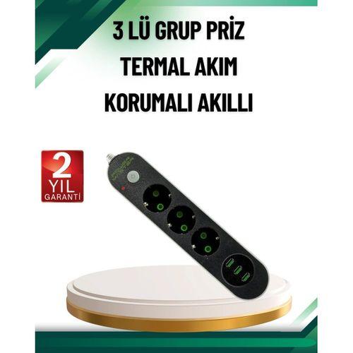 Akım Korumalı Anahtarlı Usb Girişli Üçlü Priz