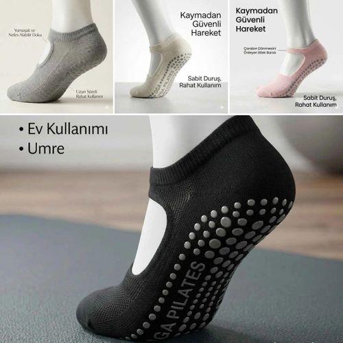 Kadın Kaymaz Yoga Pilates Çorabı 4'lü | Silikon Taban, Bilek Bantlı, Ev Spor Umre, 4 Renk