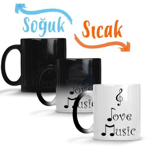 I Love Music Muziği Seviyorum Müzik Sihirli Kupa Bardak Porselen