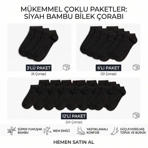 Kadın Bambu Patik Çorap 12'li | Nefes Alan Nem Emici Yumuşak, Siyah Beyaz Gri