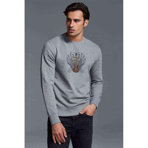 Rock'n Roll Gitar Kanat Baskılı Gri Erkek Sweatshirt