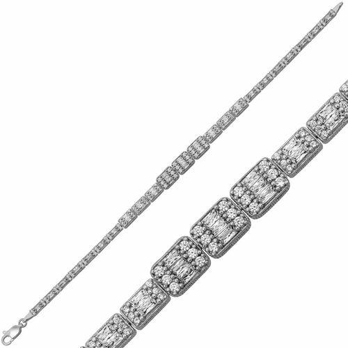 Gümüş Sıralı Baget Taşlı Su Yolu Kadın Bileklik