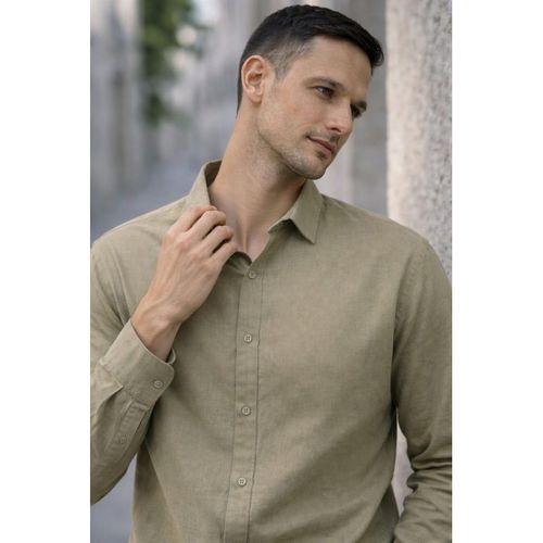 Faulkner Modal Kumaş Yakalı Uzun Kollu Yazlık Erkek Gömlek - Haki