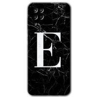 Potkal Hediye Fabrikası Samsung Galaxy M12 Kılıf HD Desen Baskılı Arka Kapak - Siyah Mermer Desenli E Harfi