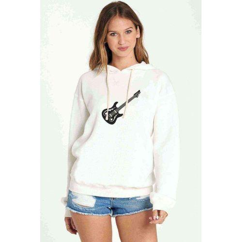Bas Gitar Siyah Ve Beyaz Elektro Baskılı Beyaz Kadın Kapşonlu Sweatshirt