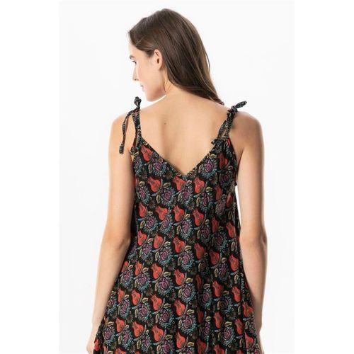 Askılı Vual Afrodit Midi Boy Yazlık Elbise Lale Siyah 6228