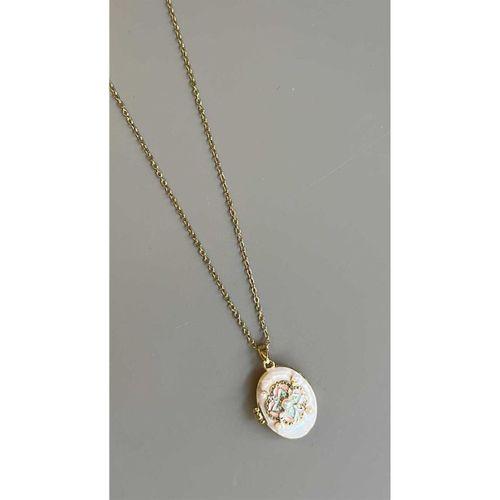 İncili Etnik Desen Kapaklı Kolye - Beyaz