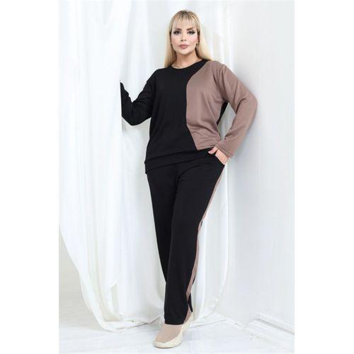 Melsay Butik Siyah Camel Renk Bloklu Modal Kadın Eşofman Takımı