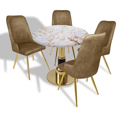 Dockers Gold - Çırağan Mutfak Masa Takımı - (Yuvarlak Çap 90cm - Werzalit, Wermodin ve Allzalit Tabla) - Gold-Kahve