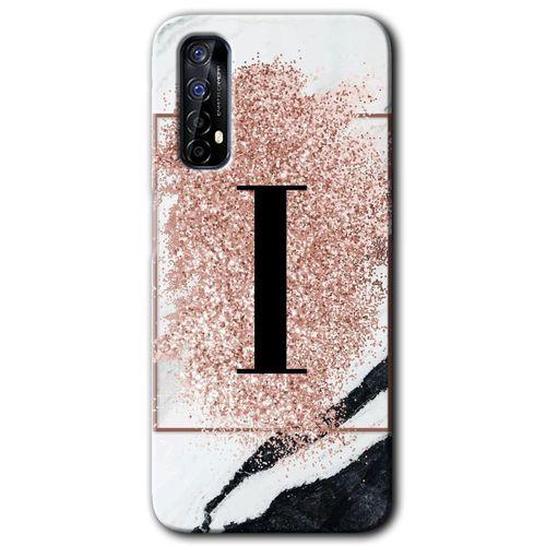 Realme 7 Kılıf HD Desen Baskılı Arka Kapak - Pembe Mermer Desenli I Harfi