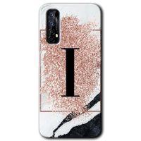 Realme 7 Kılıf HD Desen Baskılı Arka Kapak - Pembe Mermer Desenli I Harfi