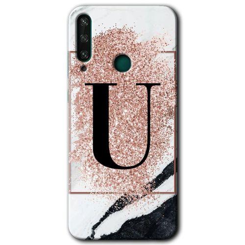 Potkal Hediye Fabrikası Huawei Y6P Kılıf HD Desen Baskılı Arka Kapak - Pembe Mermer Desenli U Harfi